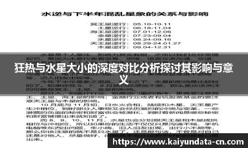 狂热与水星大小的深度对比分析探讨其影响与意义